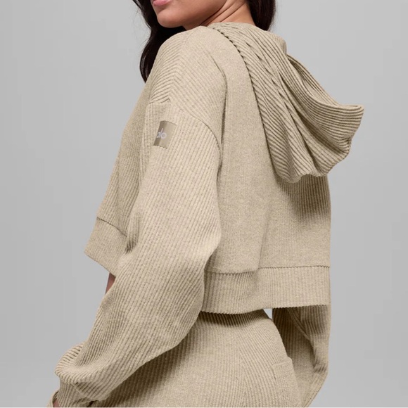 ALO Yoga Tops - ALO Yoga Muse Hoodie Gravel Heather Knit Cropped Pullover Women's Size S